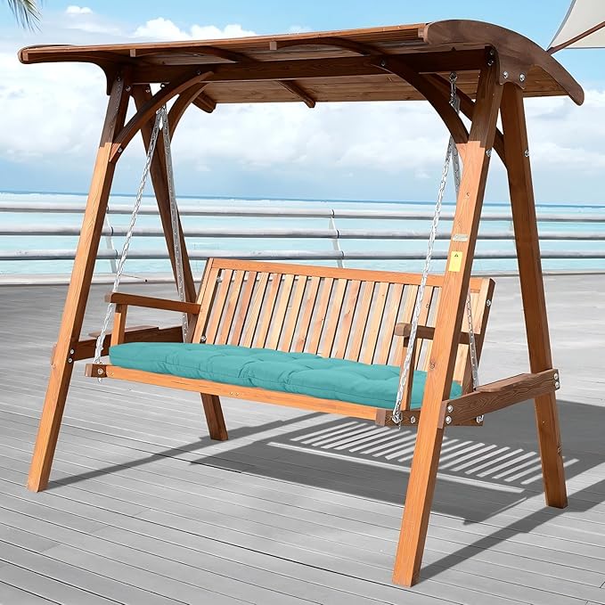 Tufted Bench Cushions for Outdoor Furniture, 59" x 18" Porch Swing Cushions Filled with Foam, Overstuffed Patio Cushions for Bench Loveseat with 2-3 Seats,Thick and Water Resistant, Teal
