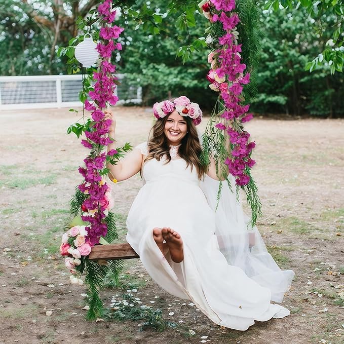 Purple Bougainvillea Artificial Flower Garland 5.9FT Lush Faux Bougainvillea Purple Artificial Vine Flowers for Centerpieces Table Runner Wedding Arch Porches Patios Garden Decor