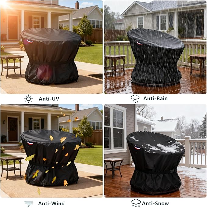 Papasan Chair Cover Waterproof Patio Chair Covers, All-Weather Protection Outdoor Papasan Chair Covers for 52in Saucer Chair, Black