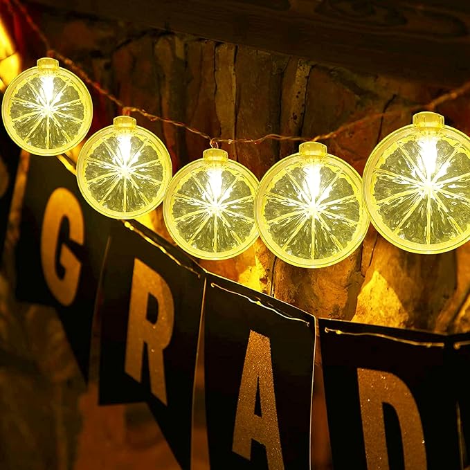 Lemon String Lights, 8.5Ft Summer Patio String Lights with 10 LED Yellow Lemon Slice Lights, Hanging Waterproof Connectable Outdoor Decorative Lights for Indoor Home Garden Christmas Wedding Party