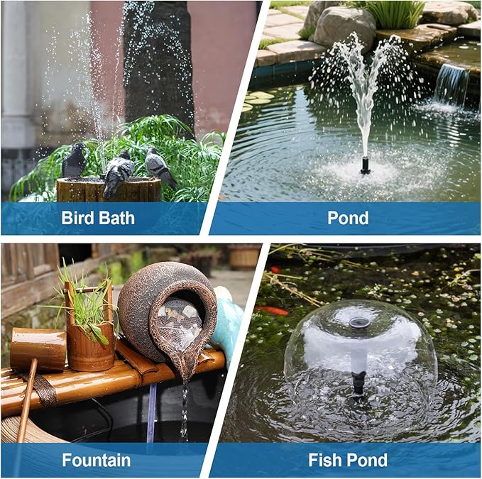 ECO-WORTHY 216 GPH Solar Powered Water Fountain Pump Upgraded Dry-run Protection Brushless Submersible Pump 12V-24V DC with 16.4ft(5M) Power Cord, 7.8 ft High Lift,2Nozzles for Pond, Aquarium