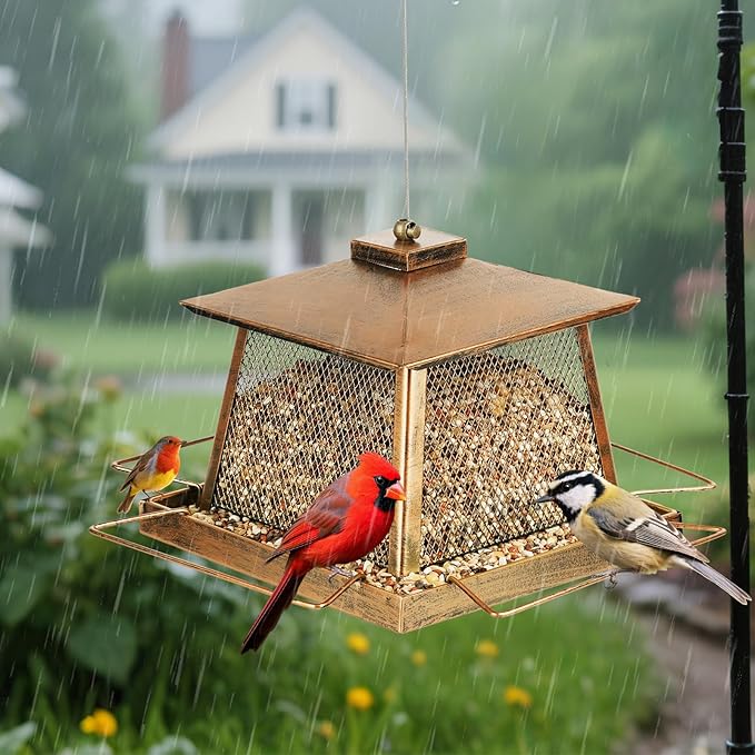 Large Bird Feeder for Outdoor, Gazebo Style Wild Bird Feeders, Metal Mesh Cardinal Birds Feeder for Garden Patio Birds Watching Decor, 4 lb Capacity