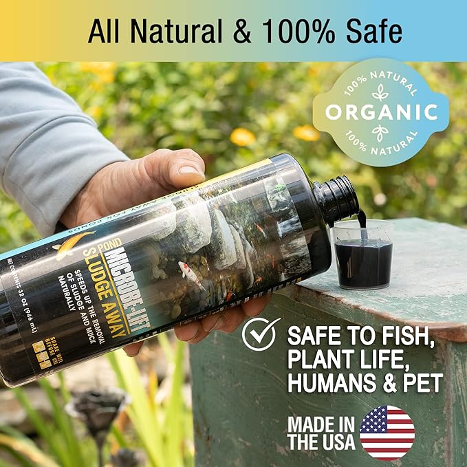 MICROBE-LIFT MLXSAG4 Sludge-Away Pond and Outdoor Water Garden Sludge Remover, OK for Live Koi Fish, Plant Life, and Decor, 1 Gallon