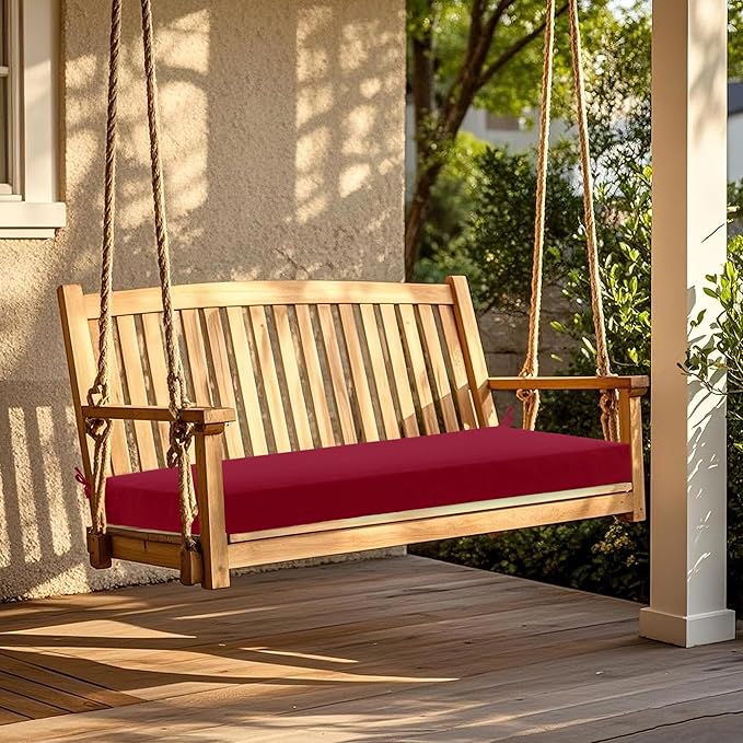 Outdoor Bench Cushion Waterproof 42"x18" – Fade-Resistant Patio Furniture Cushion with Ties for Porch Swing, Loveseat, or Indoor Bench Replacement, Burgundy