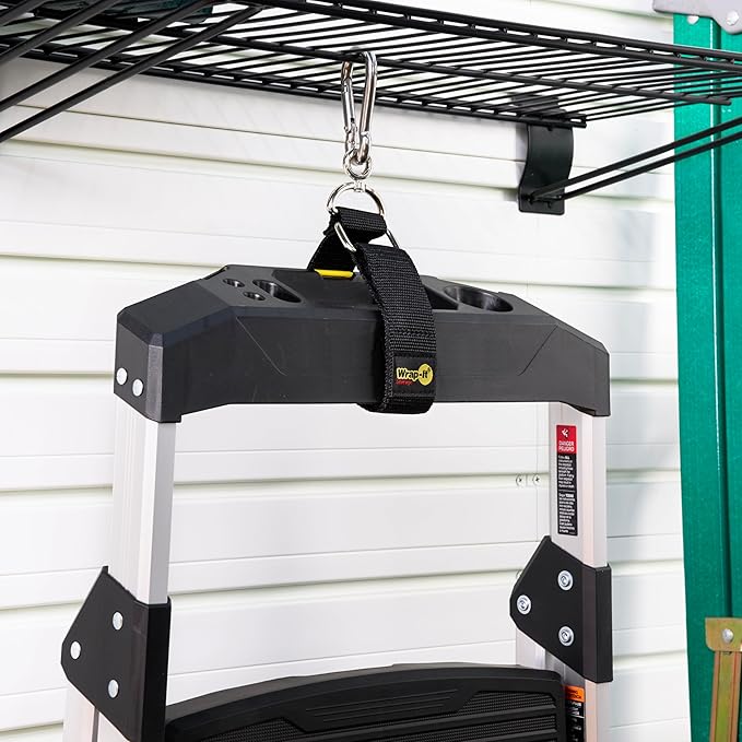 Hook 'n Hang Wrap-It Storage Straps - 24" (2-Pack) Black - Carabiner Straps for Cord Storage or Garden Hose Holder