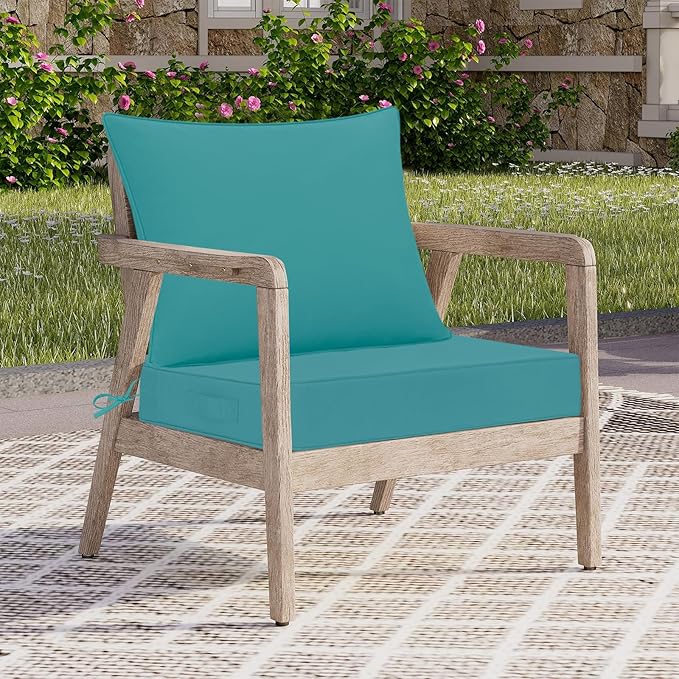 downluxe Outdoor Chair Cushions 24x24 with Removable Cover, Waterproof Patio Furniture Cushions, Deep Seat Cushions for Outdoor Furniture with Backrest for Sofa, Couch and Patio Chairs, Teal