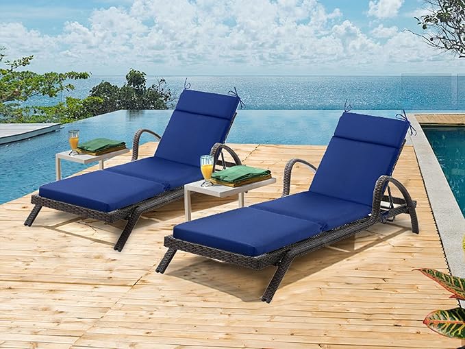 Outdoor Chasie Lounge Tufted Thick Cushion with Ties,Replacement Wicker Chair Cushion for Paito Fruniture,72x21x3inches,All Weather,Indigo