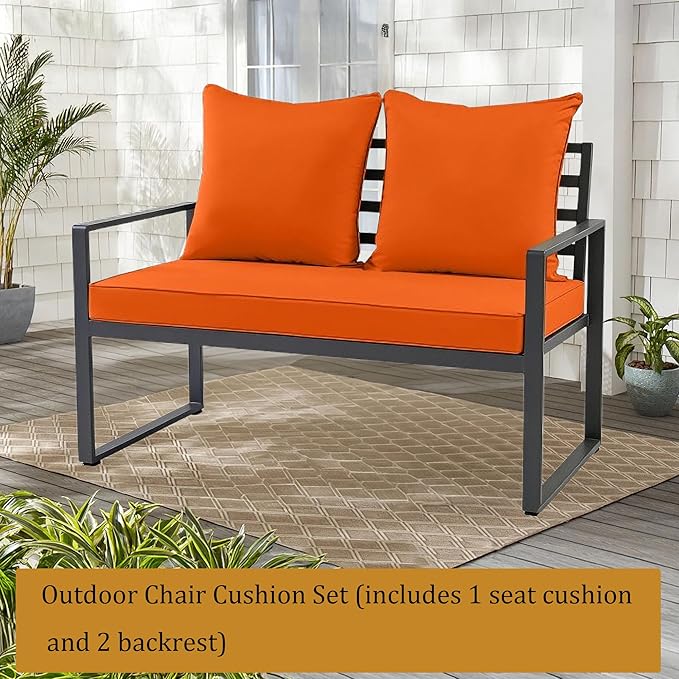 Outdoor Loveseat Cushion Set for Patio Couch/Sofa, 46 x 26 Inch Waterproof & Fade Resistant Patio Furniture Chiar Cushions with Removable Cover (Orange, 46''Lx26''Wx4''H-Loveseat Cushion Set)