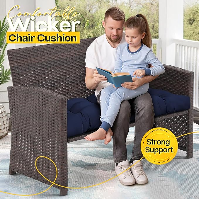 MAGIC ELEPHANT Outdoor Bench Cushion, Memory Foam Loveseat Cushion for Patio Furniture Wicker Chair, Settee Porch Swing Seat Cushion, 44 x 19 Inches (Blue)