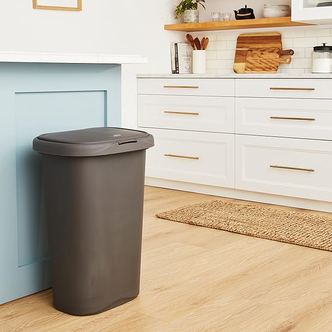 Rubbermaid Spring Top Trash Can with Lid 13 Gallon Gray Plastic Garbage Bin for Home/Kitchen/Office/Garage