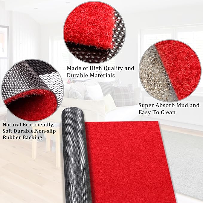 AAZZKANG Red Door Mat Set of 2 Non Slip Durable Multi-Purpose Outdoor Indoor Mats Large 36"x24" Ultra Absorb Mud Easy to Clean Entry Doormat for Inside,Outside,Patio,High Traffic Areas