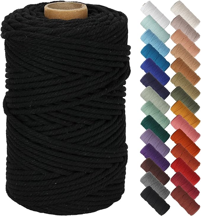 NOANTA Black Macrame Cord 5mm x 109yards, Colored Macrame Rope Cotton Rope Macrame Yarn, Colorful Cotton Craft Cord for Wall Hanging, Plant Hangers, Crafts, Knitting
