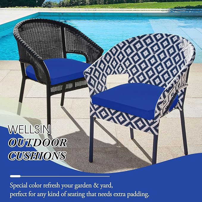 Wellsin Outdoor Chair Cushions for Patio Furniture - Patio Chair Cushions Set of 4 - Water Resistant Round Corner Outdoor Seat Cushions 17"X16"X2", Royal Blue