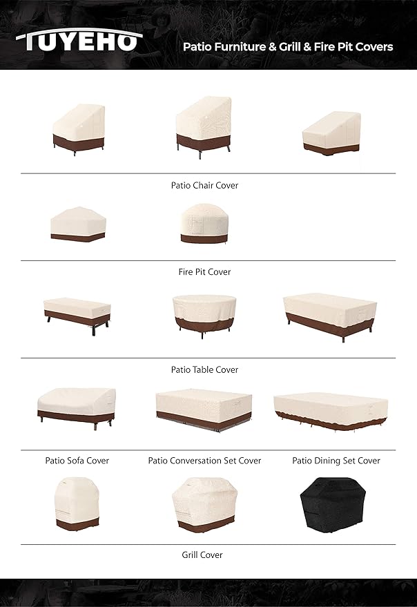Tuyeho Patio Chair Cover 2 Pack, 35 x 28 x 35 inch, 900D Heavy Duty Outdoor High Back Chair Cover, Waterproof & Weather Resistant for Your Lounge Deep Seat High-Back Chair (Beige & Brown)