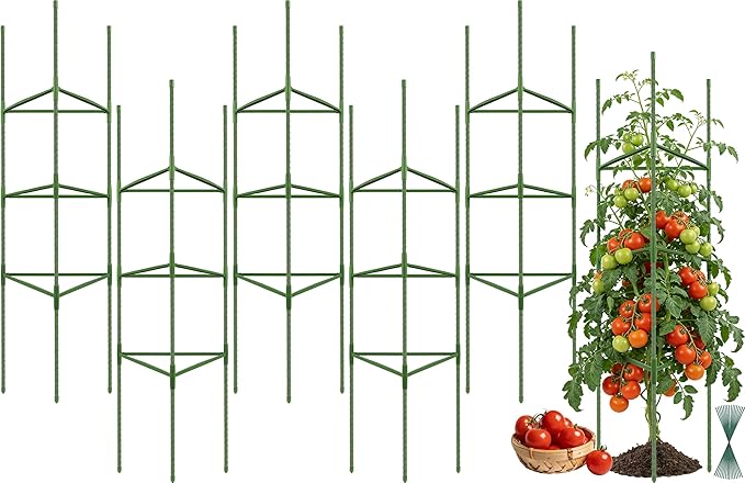 6 Pack Tomato Cage for Garden Plant Supports, Up to 53 Inch Tomato Trellis for Potted Plants, Heavy-Duty Garden Plant Stakes for Climbing Vegetables Plants Cucumber Peony Flowers, Green