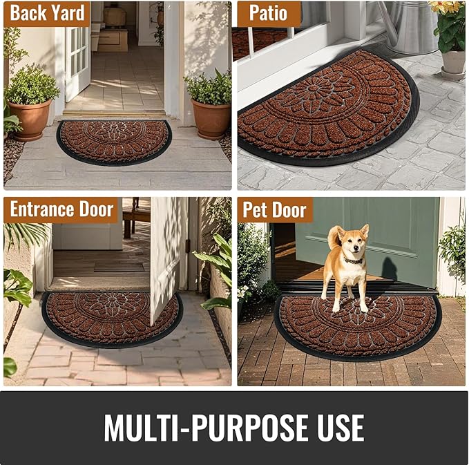 Mibao Front Door Mat Indoor Outdoor Entrance, Semicircular Entrance Mat, Half Round Waterproo Non-Slip Durable Rubber Door Mats, Low Profile Heavy Duty Doormat for Garage, Patio, 30" x 18", Maroon