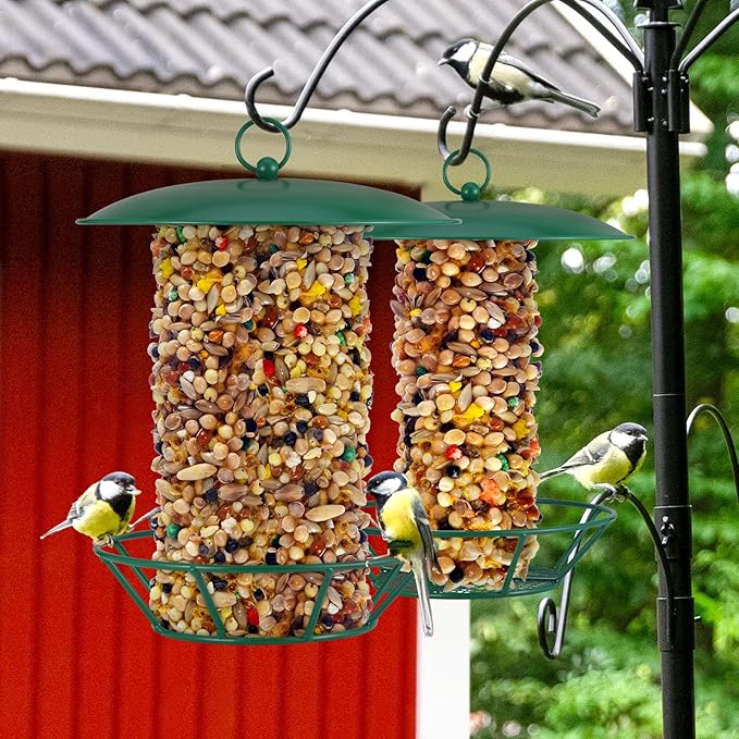 2 Pcs Suet Feeder Cylinder Bird Feeder S-6-2 Seed Cake Feeders Green Metal Feeders for Hanging Garden Backyard Outdoors Wild Birdfeeding