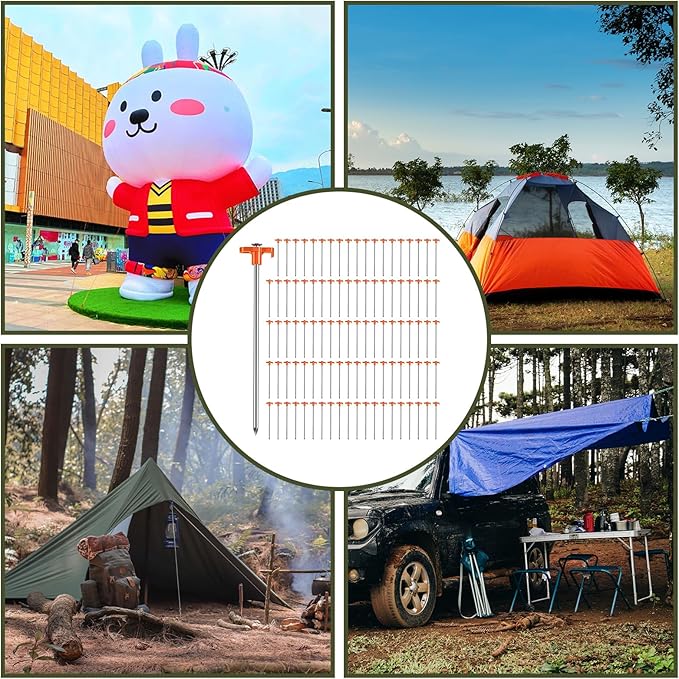 100 Pack Tent Stakes Heavy Duty 10 Inch Camping Stake Yard Stakes Metal Tent Pegs for Ground Stake Spikes for Camping Garden Yard (Orange)
