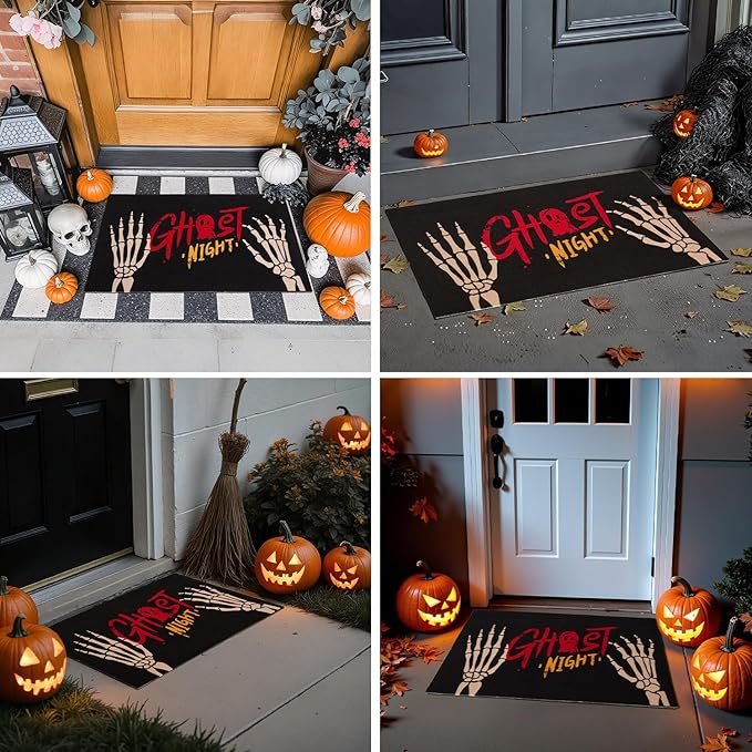 Skeleton Front Door Mat Indoor Outside Entrance, Heavy Duty Dirt Trapper Doormat with Non Slip Backing Entryway Mat for Front Back Door, 24'' x 36'', Skeleton Black