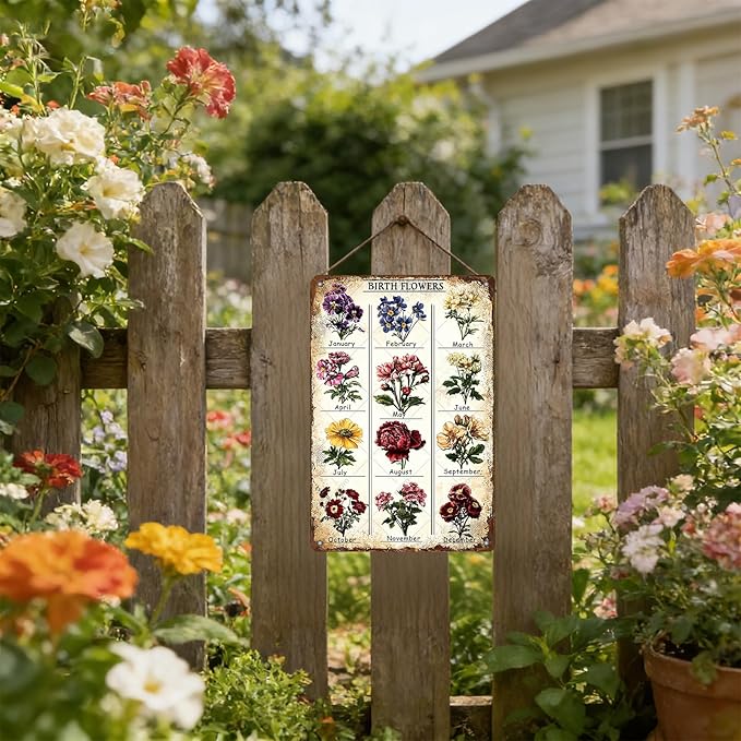 Garden Gifts Vintage Gardening Signs Mom Grandma Birth Month Flower Tin Sign for Home Garden Greenhouse Living Room Bedroom Yard Cottage Outdoor Decor 12x8 Inch