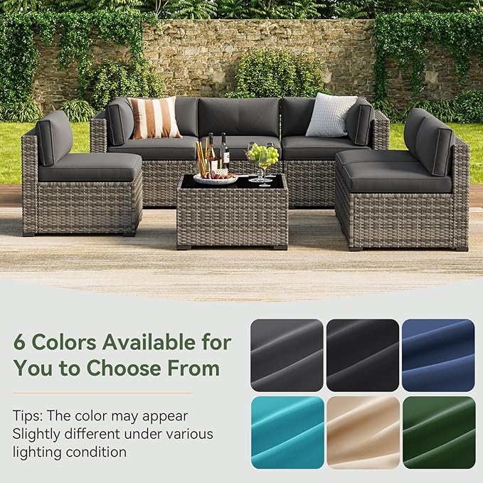 Aoxun Replacement Cushions for Outdoor Furniture, 14-Piece Outdoor Cushions for Patio Furniture, Deep Seat, Waterproof & Fade Resistant Couch Cushion for 6-Seat Patio Conversation Sets, Grey