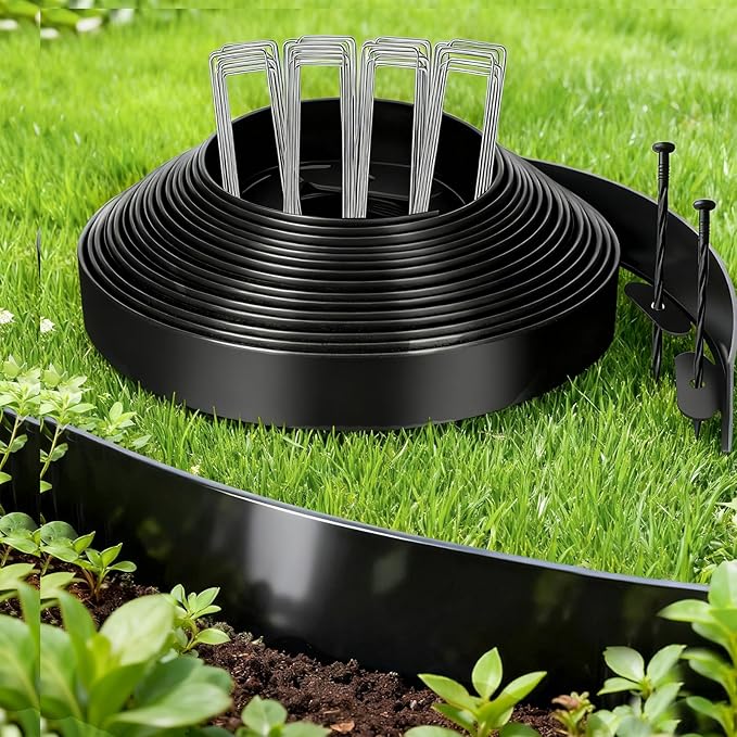 Landscape Edging 2 Inch X 66 FT Garden Edging Border with 60 Metal Spikes + 60 PE Spikes for Lawn,Flower Bed,Yard,Paver,Garden Playground, Fence, Pathway Edging Landscaping
