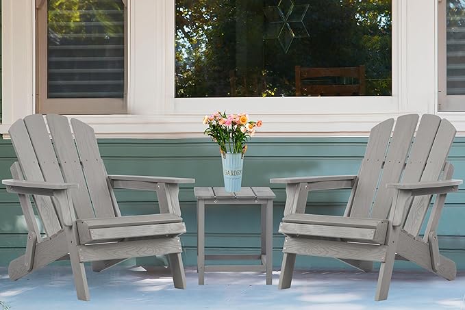 Oversized Wooden Folding Adirondack Chair with Pre-Assembled Backrest and Seat Board, Lounge Chair for Outdoor Patio Garden Lawn Backyard Firepit Deck Pool Beach (Gray)