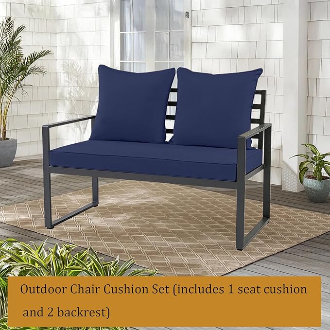 Outdoor Loveseat Cushion Set for Patio Couch/Sofa, 46 x 26 Inch Waterproof & Fade Resistant Patio Furniture Chiar Cushions with Removable Cover (Navy Blue, 46''Lx26''Wx4''H-Loveseat Cushion Set)