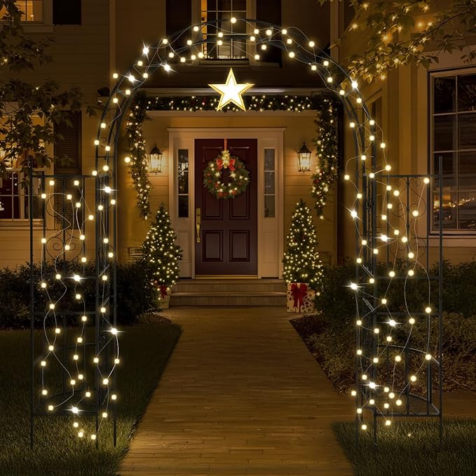 VINGLI Garden Arbor Arch, Wedding Arch Archway for Ceremony Party, Durable Steel Trellis for Plant Climbing, Christmas Decorations Pergola for Backyard, Lawn, Patio, Yard (with Planter Box)
