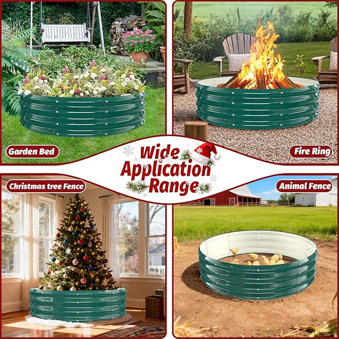 12 Inch Tall Heavy-Duty Round Steel Rised Garden Bed – Wave-Shaped Design Galvanized Metal Planter Box for Vegetables Flowers Succulent at Patio/Garden Outdoor (Green, 48" Diameter)