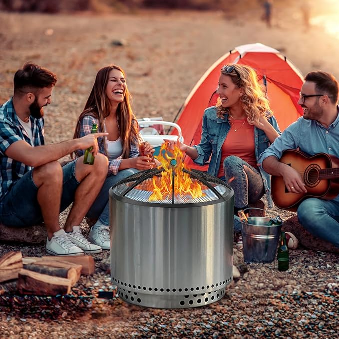 Fire Pit Spark Screen, Fire Pit Screen 27 Inch Round with Handle & Poker, Collapsible Heavy Duty Mesh Fire Pit Cover Fire Pit Lid for Outdoor/Patio/Backyard/RV Camping/Beach