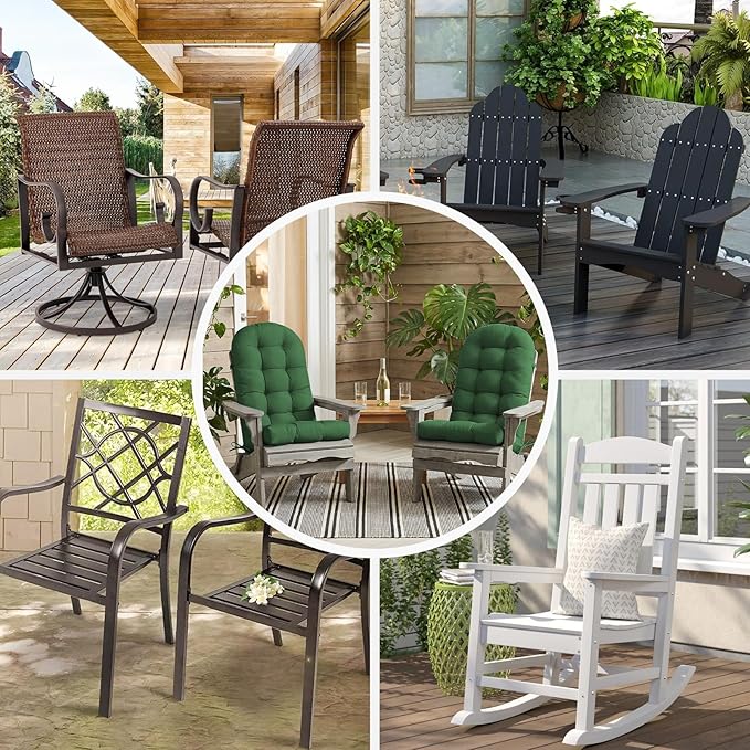 Outdoor/Indoor Adirondack Chair Cushion, Waterproof Outdoor Rocking Chair Cushion with Ties, Tufted Replacement Seat Cushions for Outdoor Furniture, Green