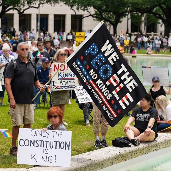 No King No Tyrants Anti Fascist Flag 3x5 FT, We The People Protest Banner for Indoor Outdoor(slogan)