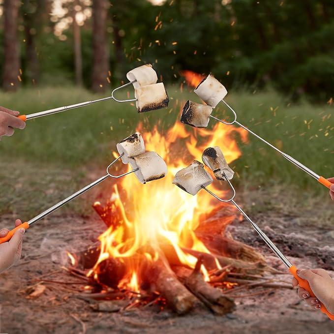 UNCO Marshmallow Roasting Sticks - 10 Pack, 45" Extendable Stainless Steel Campfire & Fire Pit Sticks for Marshmallows & Hot Dogs