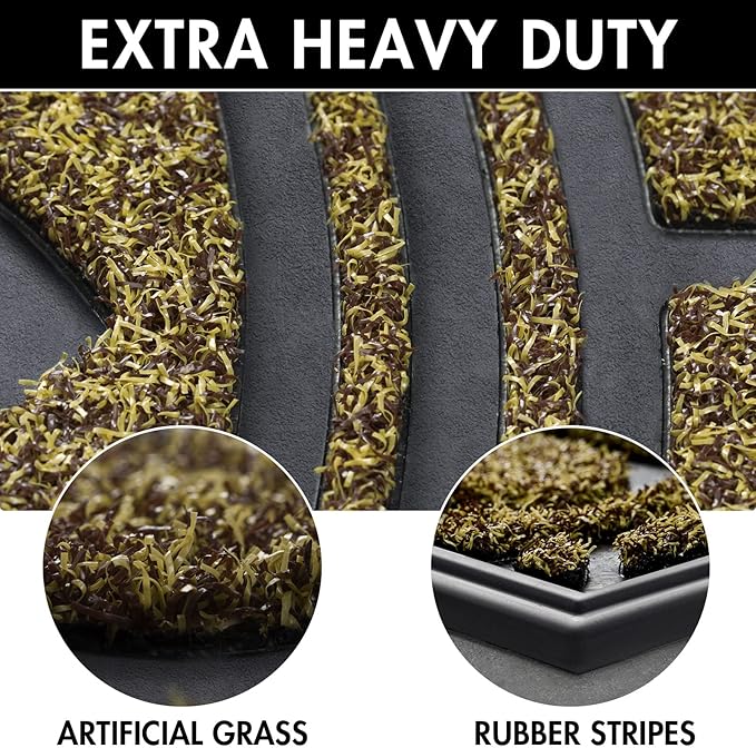 Mibao Half Round Door Mat, Non-Slip Welcome Entrance Way Mat, Durable Rubber Door Mats, Low-Profile Heavy Duty Doormat, Half Circle Mats for Garage, Patio, High Traffic Areas, 23.5" x 35.5", Brown