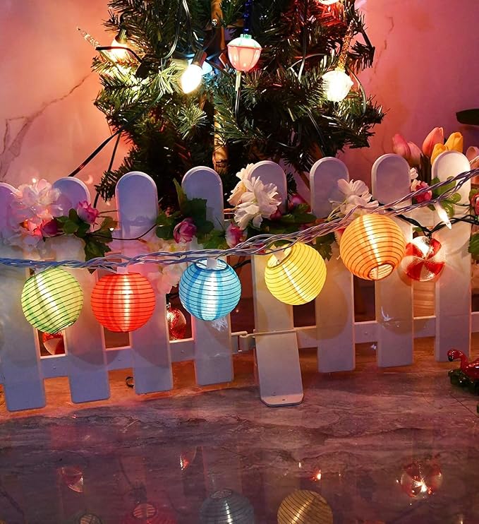 SUNSGNE Lantern String Lights, 8.5FT Indoor Lantern Christmas Lights with 10 LED Colorful Lanterns for Home Patio Party Wedding Bistro Indoor Bedroom Decoration