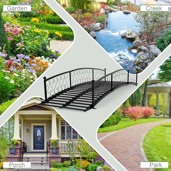 Garturects Metal Garden Bridge 8 FT - Durable Decorative Footbridge with Siderails Large Outdoor Bridges, Weight Capacity 770 lbs for Backyard, Creek, Lawn, Stream