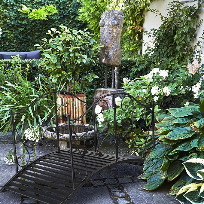 Outvita Metal Garden Bridge for Outdoor, Elegant Decorative Bridge with Powder-Coated Finish and Security Guardrail for Patio Pond Backyard Landscaping (Garden)