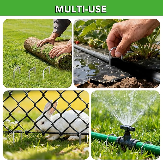 Landscape Staples 4 Inch, 40PCS Combo Kit – 20 U-Shaped & 20 Right Angle Galvanized Garden Stakes for Weed Barrier, Lawn & Garden Fixing