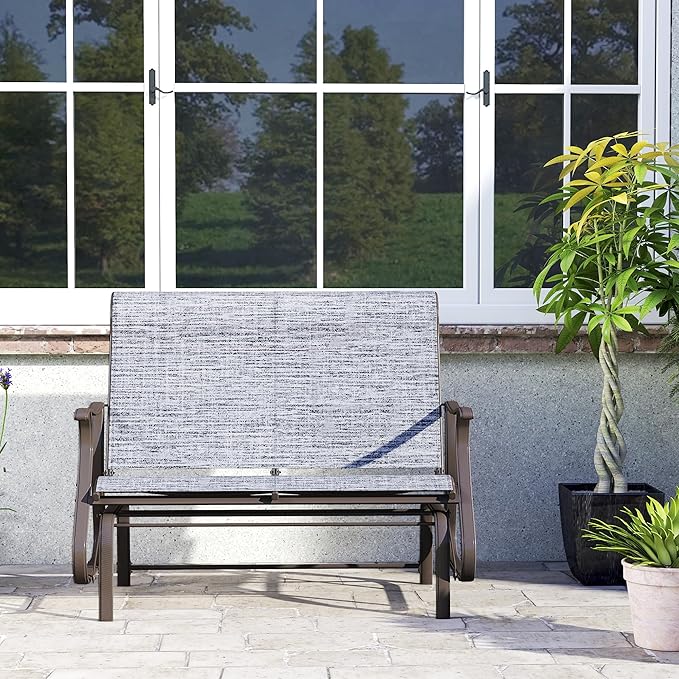 Outsunny 2-Person Outdoor Glider Bench,Patio Glider Loveseat Chair with Powder Coated Steel Frame,2 Seats Porch Rocking Glider for Backyard, Lawn, Garden and Porch, Mixed Gray