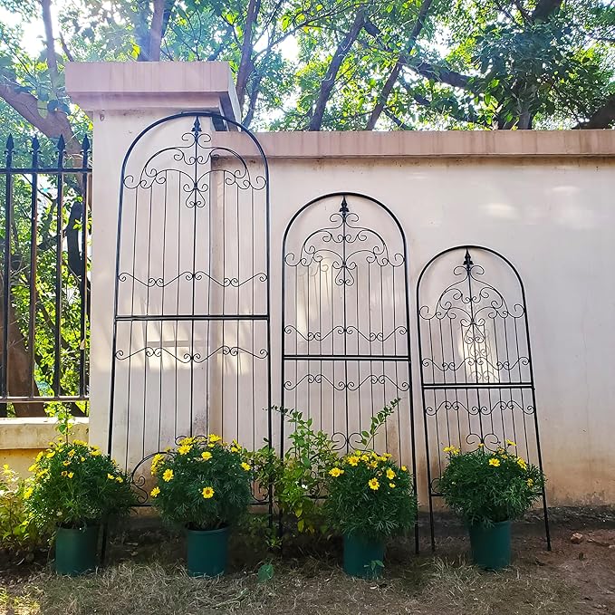 Garden Trellis for Climbing Plants 59" H x 21.6" W Metal Unique Design Decorative Garden Structure Weather-Resistant Trellises Outdoor Decor Flowers Roses Vine Ivy Clematis