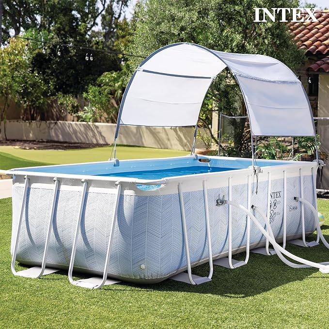 INTEX 26367EH 24'x12'x52" Ultra XTR Frame Outdoor Above Ground Swimming Pool Set with Sand Filter Pump, Ladder, Ground Cloth & Protective Canopy