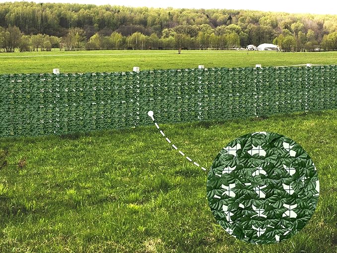 Artificial Fence Privacy Screen: 5FT x 50FT UV-Anti Faux Greenery Backdrop Ivy Chain Link Shades Panels for Patio, Balcony, Garden,Deck,Backyard Indoor Outdoor Green Wall Decor