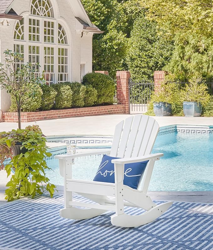 Signature Design by Ashley Sundown Treasure Cottage Weather Resistant Outdoor Rocking Chair with 1 Cup Holder, White