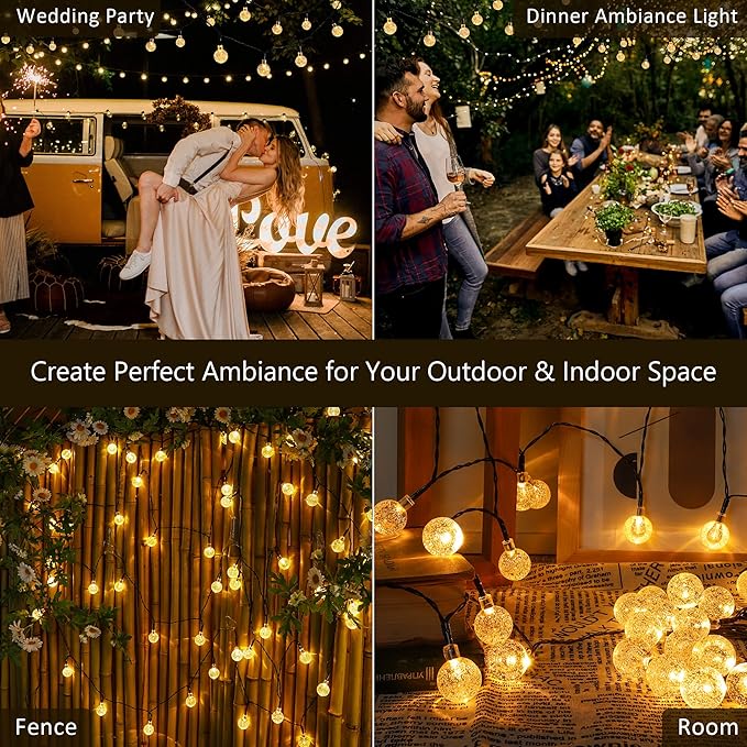 2-Pack 30 LED 20FT Solar String Lights Outdoor, Crystal Globe Lights with 8 Lighting Modes, Waterproof Solar Powered Patio Lights for Garden Yard Porch Wedding Party Decor (Warm White)