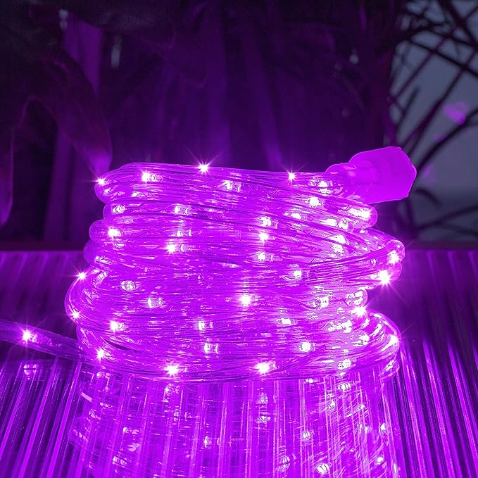 Waterproof LED Rope Lights, Connectable & Flexible with 8 Modes, Outdoor Lighting for Deck, Garden, Pool, Patio & Christmas Decor (Purple, 20ft)
