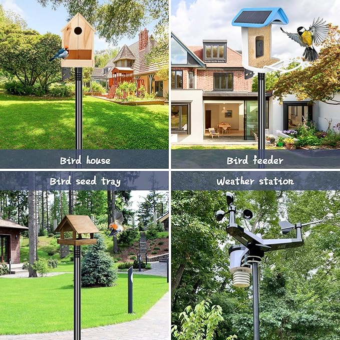 Gtongoko Smart Bird Feeder Pole 1-Inch Dia 79 Inch Bluebird House Pole for Outdoors Weather Station Heavy Duty Metal Mounting Kit Adjustable Bird Feeder Stand Black