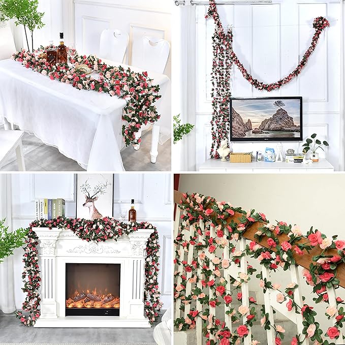 BLEUM CADE 5Pcs 41Ft Flower Garland Artificial Rose Vines for Bedroom, Cute Fake Hanging Flower Vines Floral Garland Decorations for Wedding Party Wall Room Decor Aesthetic