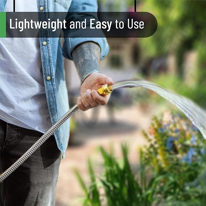 UNCO- Stainless Steel Metal Hose, 6 Feet, No Kink, Short Garden Hose Metal