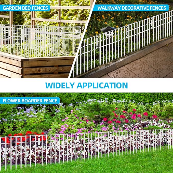 25 Panels Garden Fencing Animal Barrier, 17in (H) X 27ft (L) Dog Dig Fence Barrier, 1.25in Gap Rustproof Metal Stakes Decorative Garden Fence, Ground Defense Border for Outdoor, Yard, Patio, White